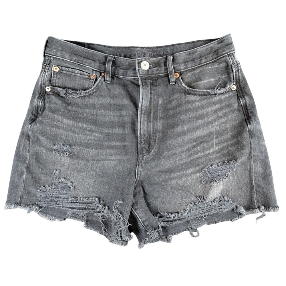 American‎ Eagle Womens Distressed Boyfriend Shorts Black Denim High Rise Size 6